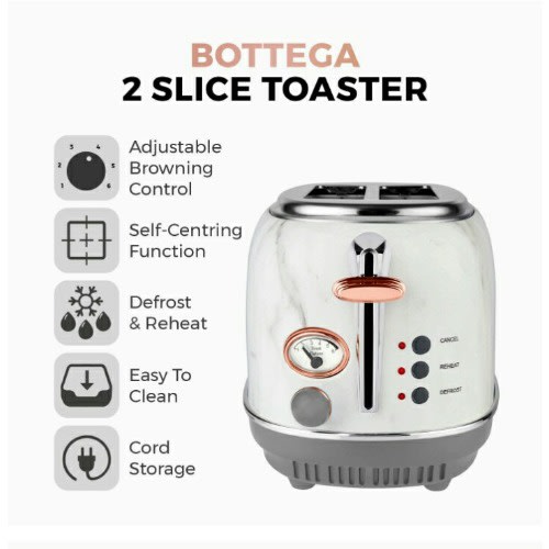 Bottega 2 Slice Toaster With Removable Crumb Tray - 810w