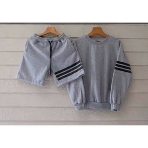 Black Stripe Grey Short And Sweatshirt