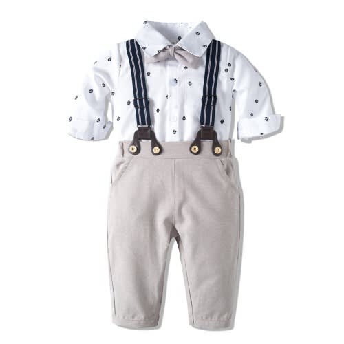 Boy Birthday Suspender Set + Cap - Gray