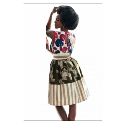 Emfed Stripes & Butterfly Print High Waist Full Skirt