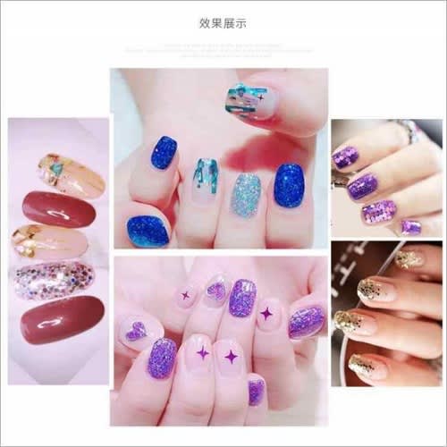 48 Pcs Glass Bottles With Nail Art Beads - Glitter Rhinestones