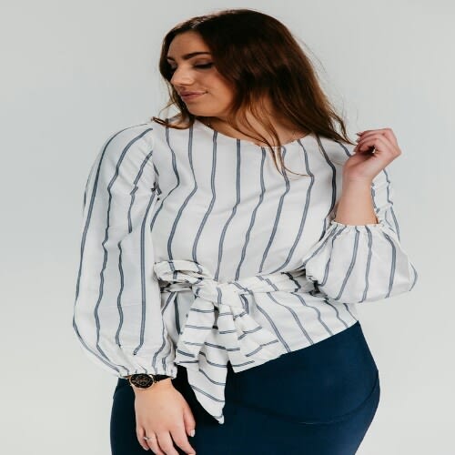 Sofia Monochrome Stripe Front Tie Blouse