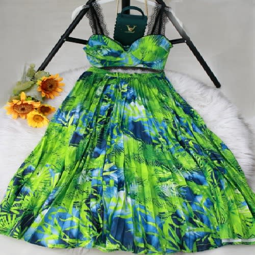 Floral Top And Skirt - Green