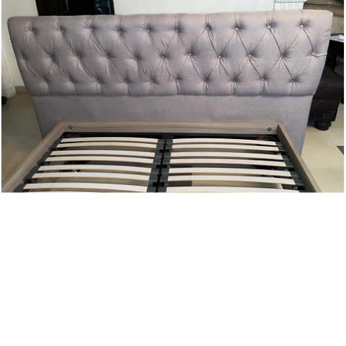 Florence Queen Size Bed Frame With Upholstered Head Board, Grey