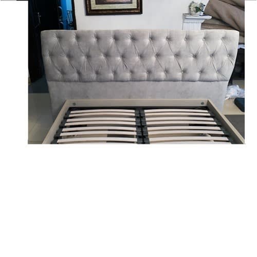 Florence Queen Size Bed Frame With Upholstered Head Board, Grey