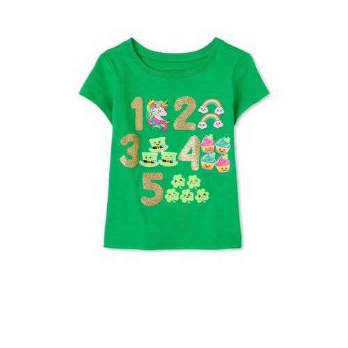 Girls Glitters Number - Learning Unicorn Graphic Top - Green