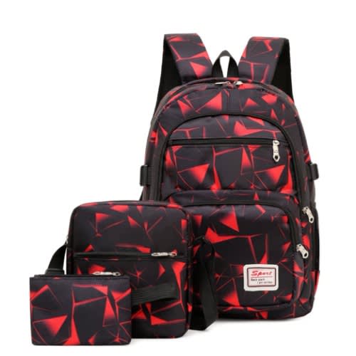 Teenagers Backpack School Bag - Big Size - 3pcs- Dark Red-45cm