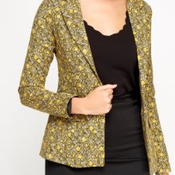 Mixed Print Lapel Blazer - Yellow