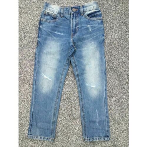 Distressed Blue Denim, Cut Knee, Cotton Jeans