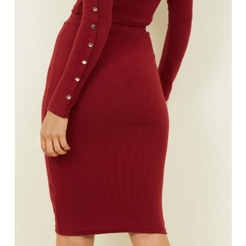 Tokyo Doll Popper Front Midi Skirt- Burgundy