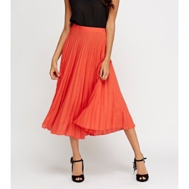 Pleated Maxi Skirt - Orange
