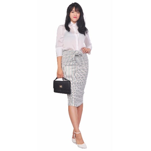 Women's Striped Bodycon Slim Fit Jersey Midi Skirt