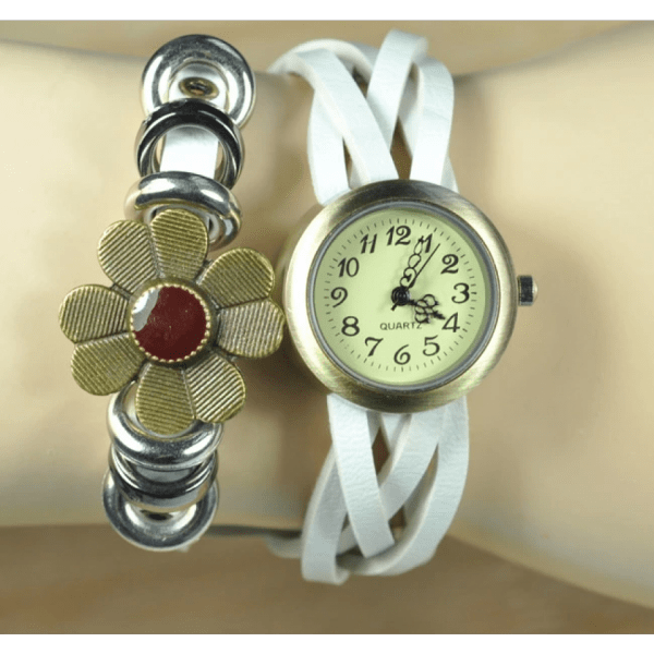 Flower Pendant Bracelet Watch | White
