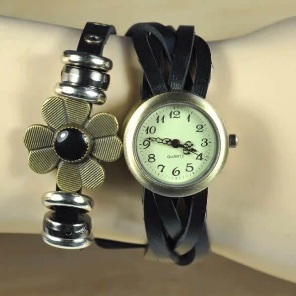 Flower Pendant Bracelet Watch | Black