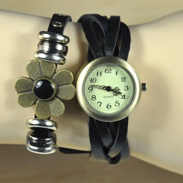 Flower Pendant Bracelet Watch | Black
