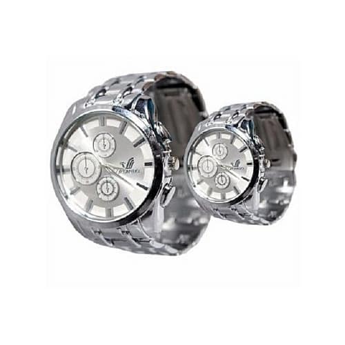 Trendy Couple White Dial Wristwatch - Silver
