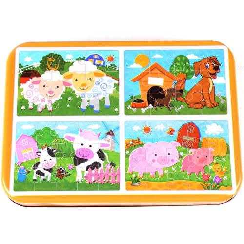 Learning Toy 4 In 1 Wooden Puzzle Set - 46pc - Farm Animals