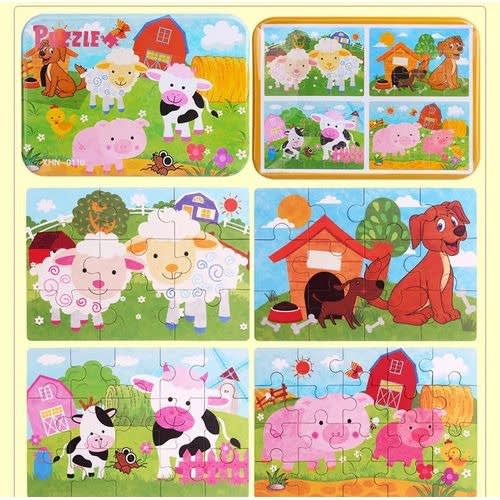 Learning Toy 4 In 1 Wooden Puzzle Set - 46pc - Farm Animals