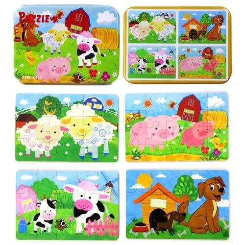 Learning Toy 4 In 1 Wooden Puzzle Set - 46pc - Farm Animals