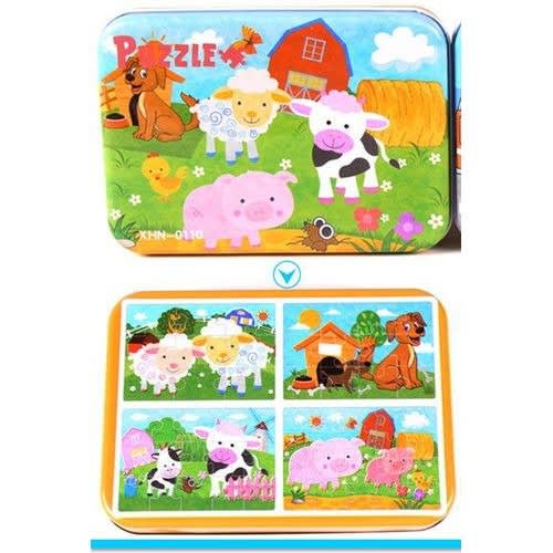 Learning Toy 4 In 1 Wooden Puzzle Set - 46pc - Farm Animals