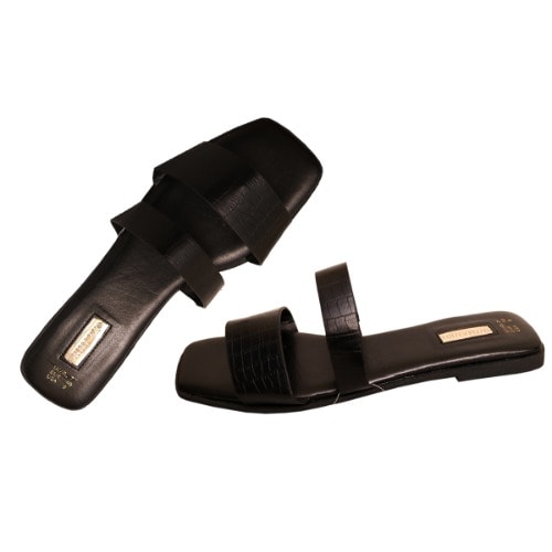 Double Strap Slippers - Black