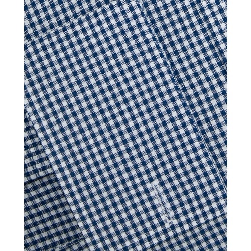 Navy Gingham Fitted Double Cuff Shirt
