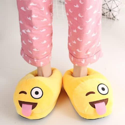Tongue Out Emoji Plush Indoor Slippers