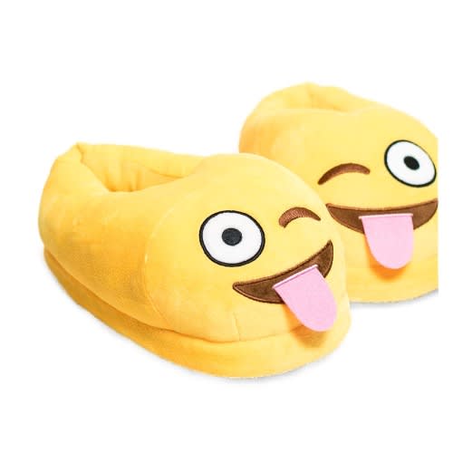 Tongue Out Emoji Plush Indoor Slippers
