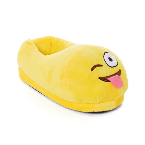Tongue Out Emoji Plush Indoor Slippers