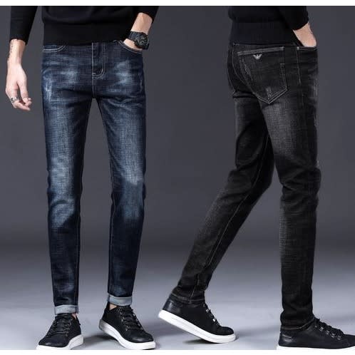 Men Mixed Black And Mixed Blue Jeans