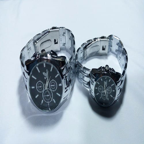 Couples Black Dial Wrist Watch - Silver