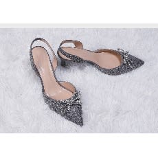 Slingback Stoned Covered Toe Heels - Grey