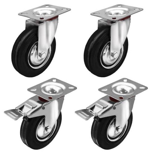 Rubber Swivel Caster Wheel With Brake - 5 Inches - 4Pcs