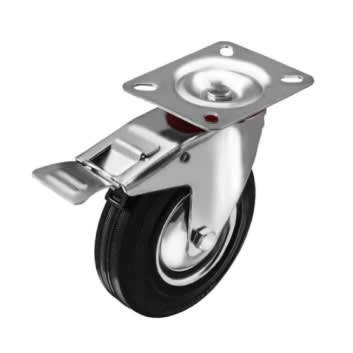 Rubber Swivel Caster Wheel With Brake - 5 Inches - 4Pcs