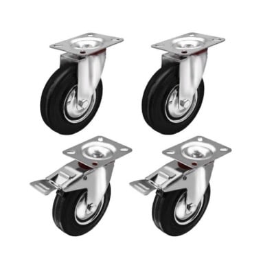 Rubber Swivel Caster Wheel With Brake - 5 Inches - 4Pcs