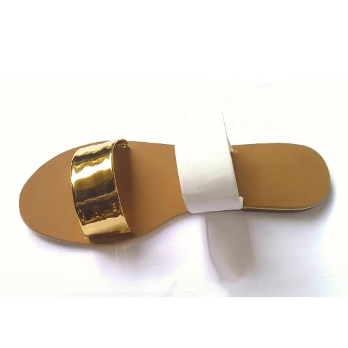 Jentel Ladies' Flat Slippers - White & Gold