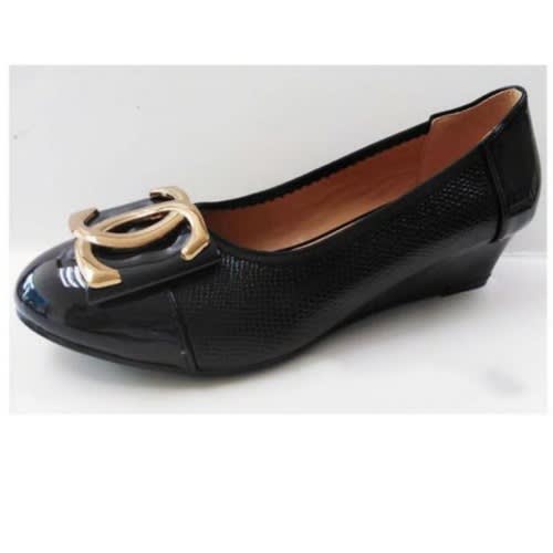 Leathered Bow Ladies Office Wedge Shoe