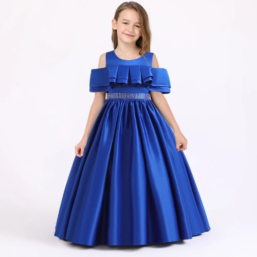 Big Girl Off Shoulder Frills Gown - Royal Blue