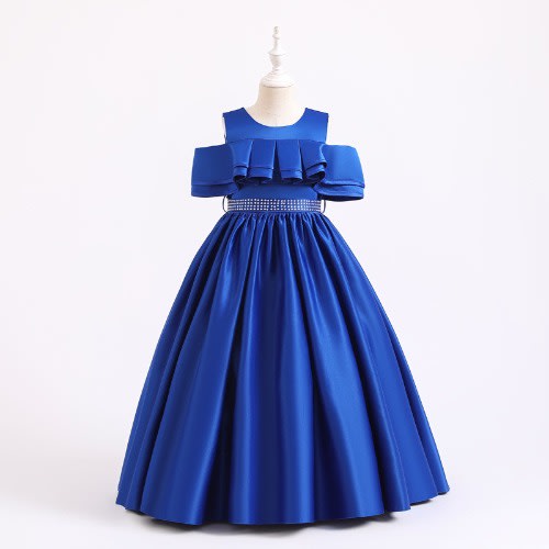 Big Girl Off Shoulder Frills Gown - Royal Blue