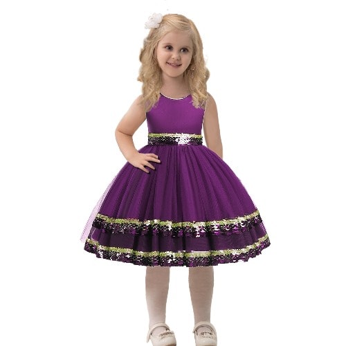 Girl Shimmer Layer Gown - Purple