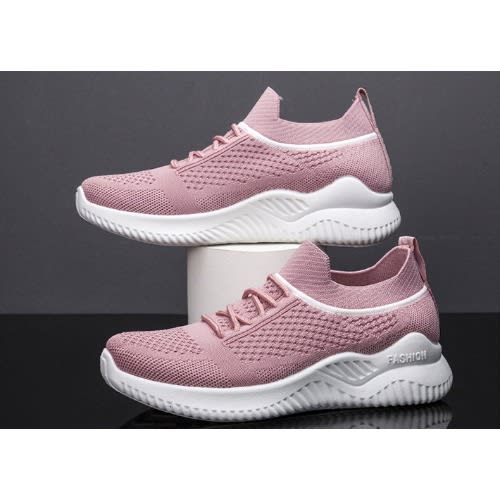 Ladies Sport Lace Up Leisure Sneaker - Pink And White
