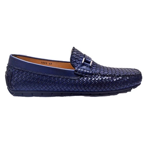 Blue Leather Hand Weaved Loafers