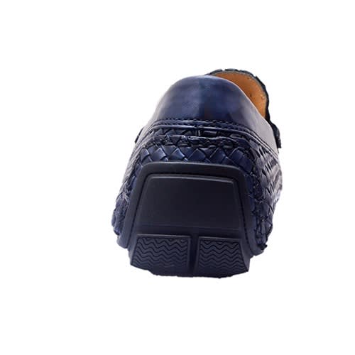 Blue Leather Hand Weaved Loafers