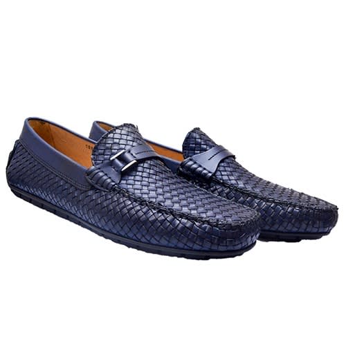 Blue Leather Hand Weaved Loafers