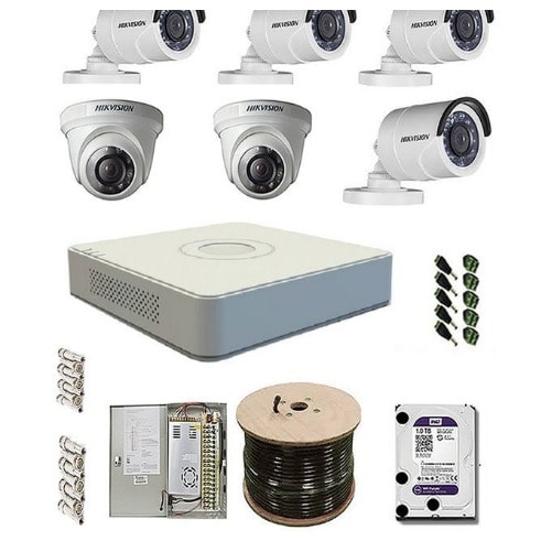 Complete 6 Indoor Security Camera Kit + 1tb Hard Drive + Power Supply Kit & 300m Rg59 Cctv