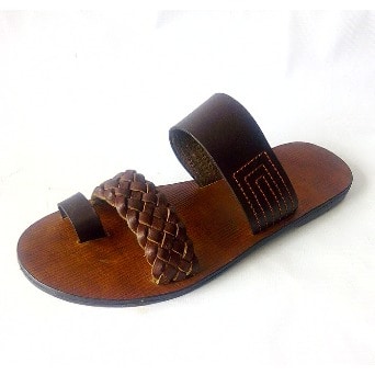 De Johnys Men's Open Toe Leather Slippers - Chocolate Brown