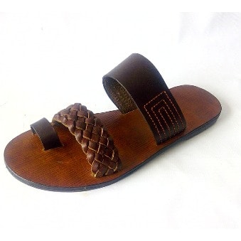 De Johnys Men's Open Toe Leather Slippers - Chocolate Brown