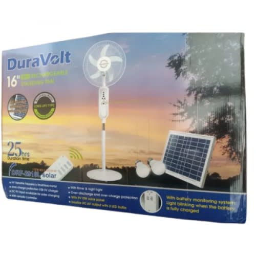 16" Rechargeable Standing Fan With Lithium Battery + Panel And Bulbs - Drf-2916l