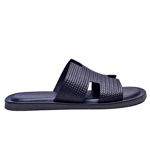 Black Pattern Leather Slippers