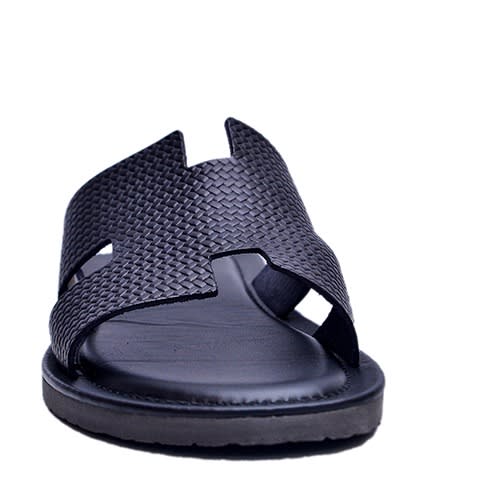 Black Pattern Leather Slippers